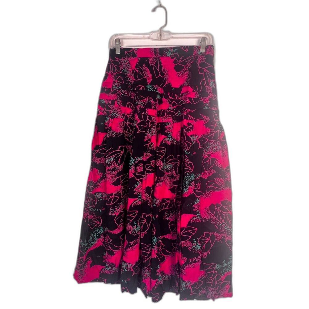 Sonata Vintage Pink Abstract‎ Pattern Pleat Detail Aline Side Zip Maxi Skirt 10